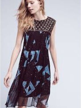 Moulinette Soeurs for Anthropologie Lydia Beaded Swing Dress Size 6 EUC